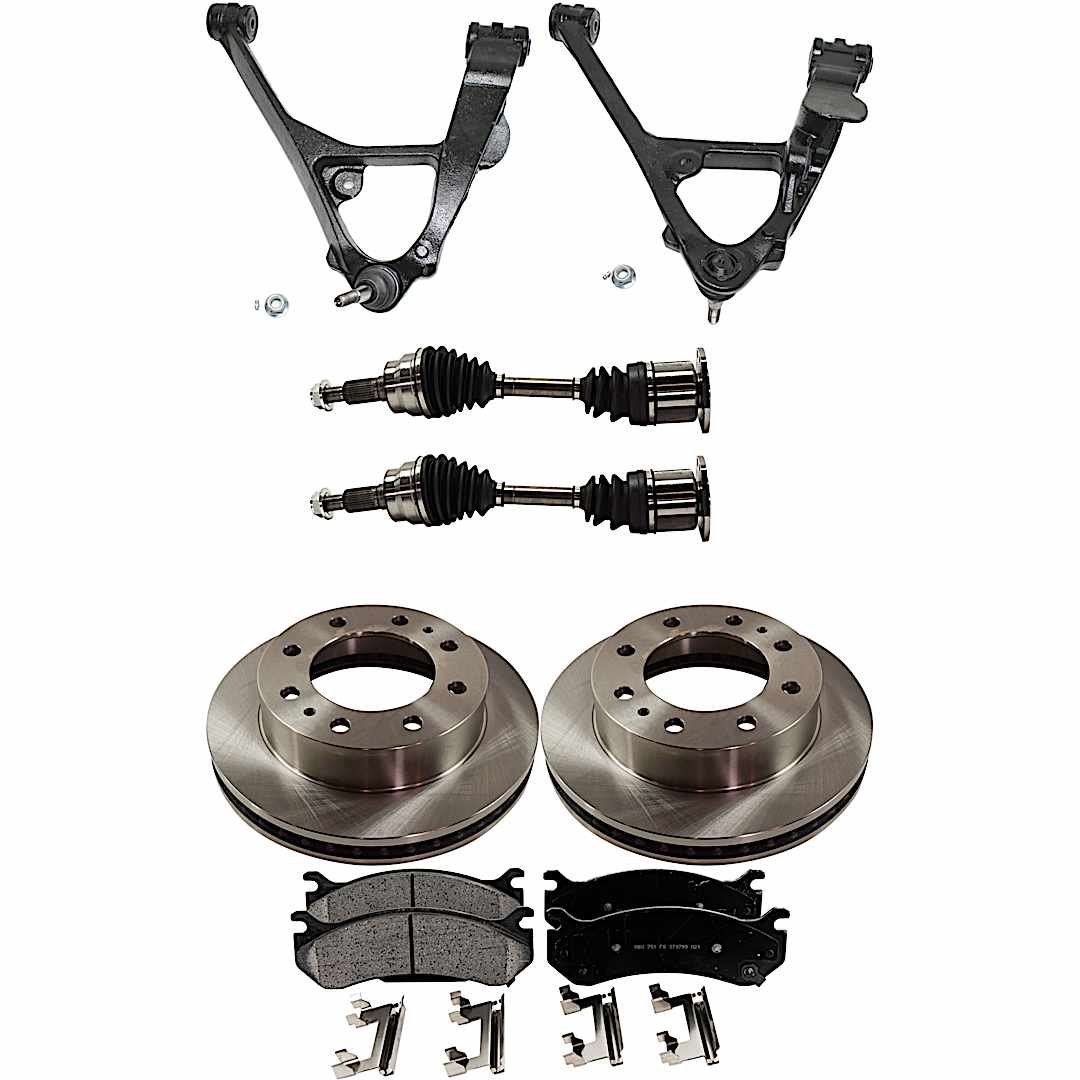 kit-061522-085_1.jpg TrueDrive 7-Piece Kit Front, Driver and Passenger Side, Lower Control Arm, All Wheel Drive, 8 Lug Wheels, With Front Torsion Bar Spring, includes Axle Assembly, Brake Discs, and Brake Pad Set - Image 1