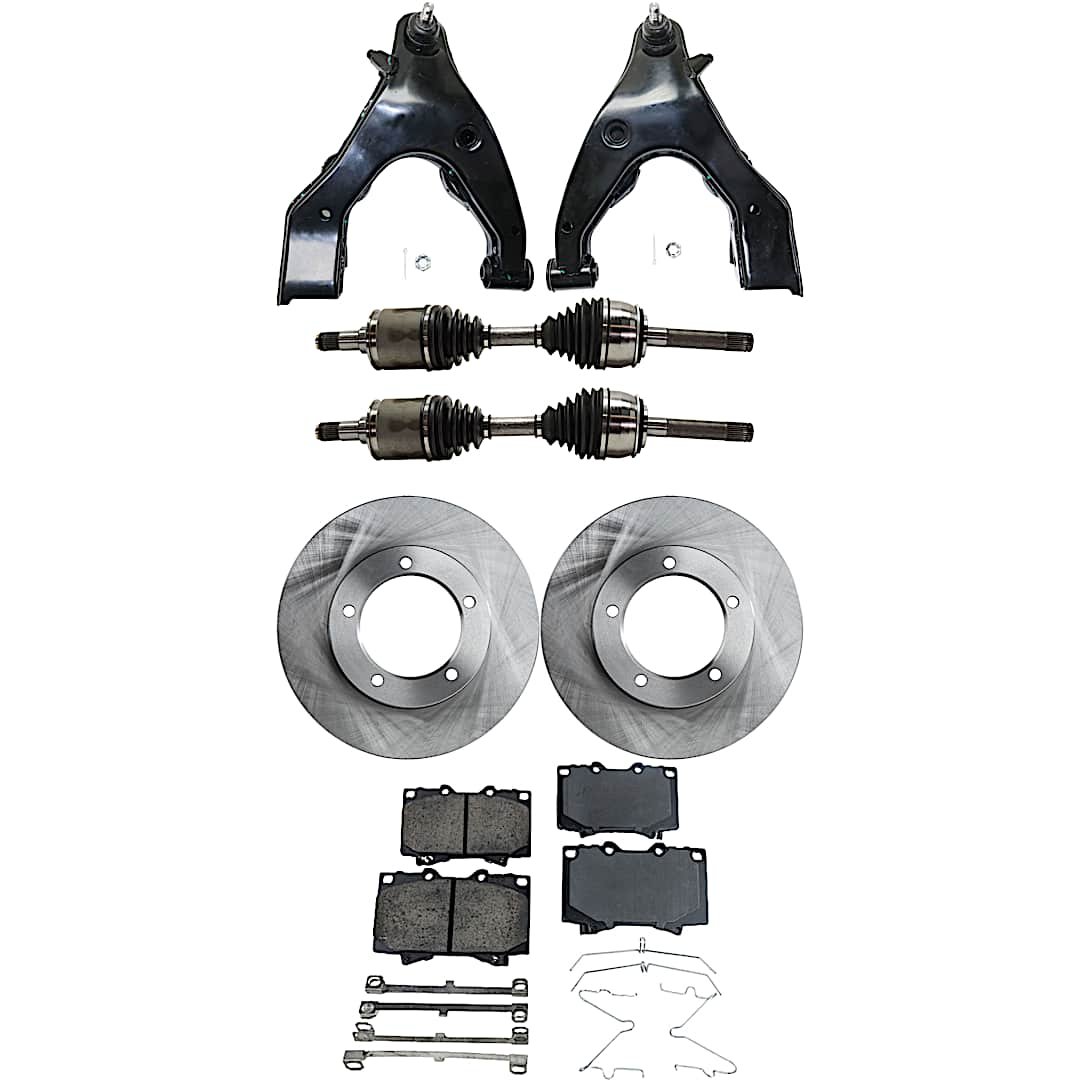 kit-061622-344_1.jpg TrueDrive 7-Piece Kit Front, Driver and Passenger Side, Lower Control Arms, 4WD, includes Axle Assembly, Brake Discs, and Brake Pad Set - Image 1