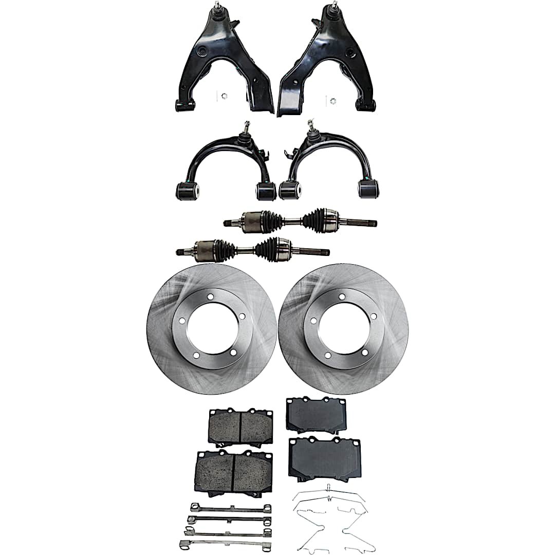 kit-061622-378_1.jpg TrueDrive 9-Piece Kit Front, Driver and Passenger Side, Upper and Lower Control Arms, 4WD, includes Axle Assembly, Brake Discs, and Brake Pad Set - Image 1