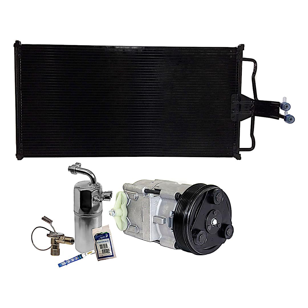kit-061921-159_1.jpg DriveMotive 3-Piece Kit A/C Compressor, 6-Groove Pulley, includes A/C Condenser, and A/C Service Kit (A/C Accumulator, A/C Orifice Tube, and A/C O-Ring and Gasket Seal Kit) - Image 1