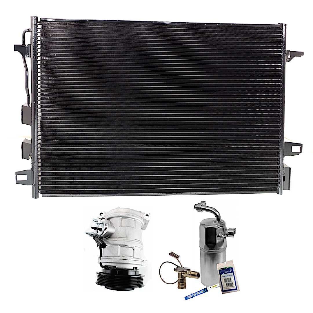 kit-061921-368_1.jpg DriveMotive 3-Piece Kit A/C Compressor, 6-Groove Pulley, includes A/C Condenser, and A/C Service Kit (A/C Expansion Valve, A/C Receiver Drier, and A/C O-Ring and Gasket Seal Kit) - Image 1