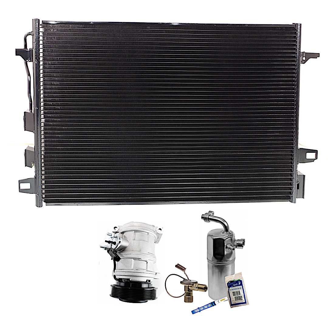 kit-061921-370_1.jpg DriveMotive 3-Piece Kit A/C Compressor, 6-Groove Pulley, includes A/C Condenser, and A/C Service Kit (A/C Expansion Valve, A/C Expansion Valve, A/C Receiver Drier, and A/C O-Ring and Gasket Seal Kit) - Image 1