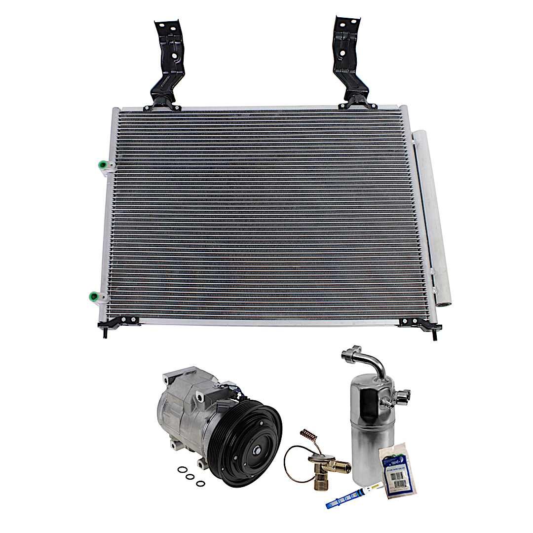 kit-061921-396_1.jpg DriveMotive 3-Piece Kit A/C Compressor, 6-Groove Pulley, includes A/C Condenser, and A/C Service Kit (A/C Expansion Valve, A/C Expansion Valve, A/C O-Ring and Gasket Seal, and Drier Desiccant Element) - Image 1