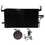 DriveMotive 3-Piece Kit A/C Compressor with A/C Condenser, and A/C Service Kit (A/C Expansion Valve, A/C O-Ring and Gasket Seal Kit, and Drier Desiccant Element), 4-Groove Pulley