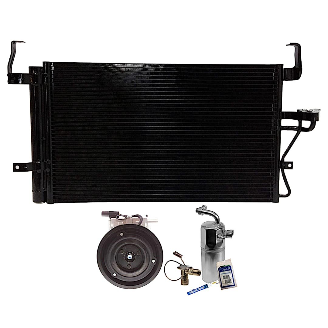 kit-061921-423_1.jpg DriveMotive 3-Piece Kit A/C Compressor with A/C Condenser, and A/C Service Kit (A/C Expansion Valve, A/C O-Ring and Gasket Seal Kit, and Drier Desiccant Element), 4-Groove Pulley - Image 1