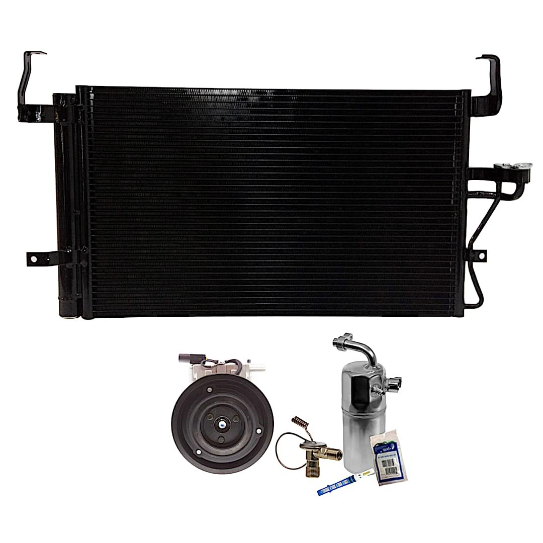 kit-061921-425_1.jpg DriveMotive 3-Piece Kit A/C Compressor with A/C Condenser, and A/C Service Kit (A/C Expansion Valve, A/C Receiver Drier, and A/C O-Ring and Gasket Seal Kit), 4-Groove Pulley - Image 1