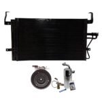 DriveMotive 3-Piece Kit A/C Compressor with A/C Condenser, and A/C Service Kit (A/C Expansion Valve, A/C O-Ring and Gasket Seal Kit, and Drier Desiccant Element), 4-Groove Pulley