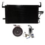 DriveMotive 3-Piece Kit A/C Compressor with A/C Condenser, and A/C Service Kit (A/C Expansion Valve, A/C O-Ring and Gasket Seal Kit, and Drier Desiccant Element), 4-Groove Pulley