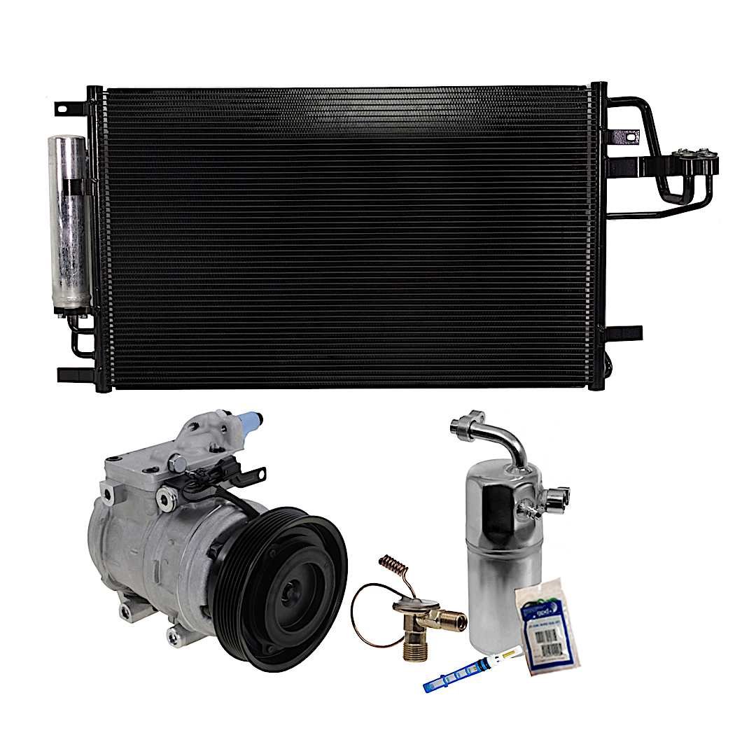 kit-061921-460_1.jpg DriveMotive 3-Piece Kit A/C Compressor with A/C Condenser, and A/C Service Kit (A/C Expansion Valve, A/C Receiver Drier, and A/C O-Ring and Gasket Seal Kit), 6-Groove Pulley - Image 1