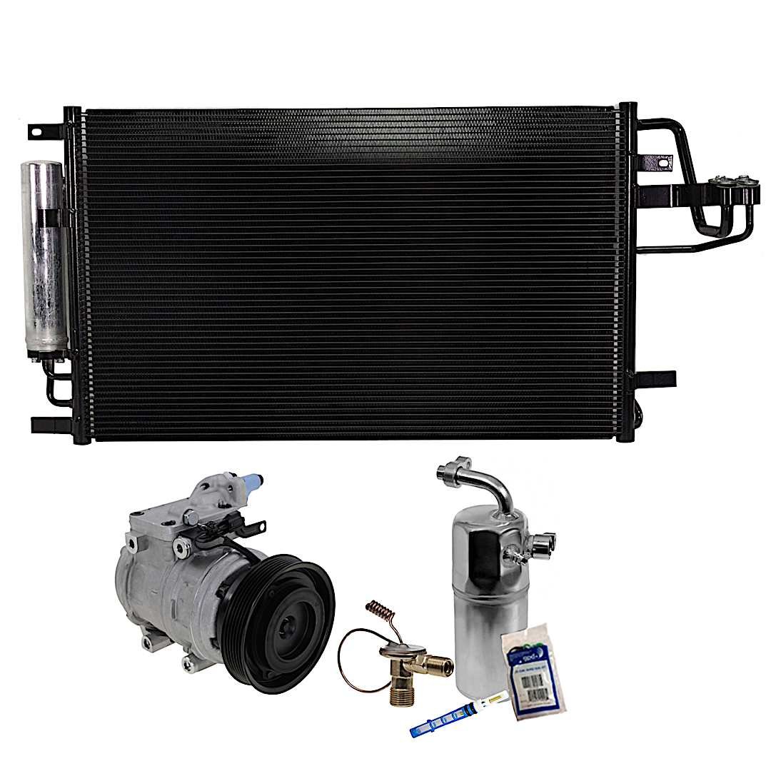 kit-061921-462_1.jpg DriveMotive 3-Piece Kit A/C Compressor with A/C Condenser, and A/C Service Kit (A/C Expansion Valve, A/C Receiver Drier, and A/C O-Ring and Gasket Seal Kit), 6-Groove Pulley - Image 1