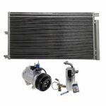 DriveMotive 3-Piece Kit A/C Compressor with A/C Condenser and A/C Service Kit, with Clutch, 6-Groove Pulley, For Models With FS20 Compressor Type, Hose Fitting Bolts on the Right
