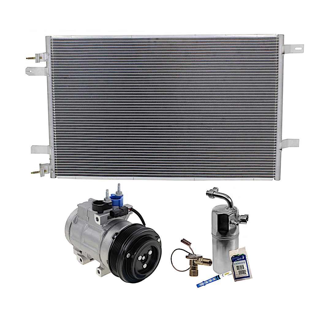 kit-061921-476_1.jpg DriveMotive 3-Piece Kit A/C Compressor with A/C Condenser and A/C Service Kit, with Clutch, 6-Groove Pulley, For Models With FS20 Compressor Type - Image 1