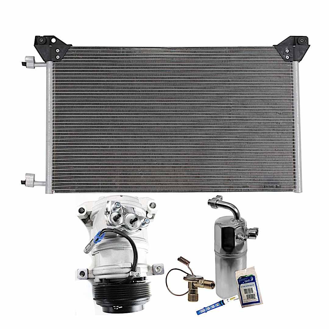 kit-061921-498_1.jpg DriveMotive 3-Piece Kit A/C Compressor, 6-Groove Pulley, includes A/C Condenser, and A/C Service Kit (A/C Accumulator, A/C Orifice Tube, and A/C O-Ring and Gasket Seal Kit) - Image 1