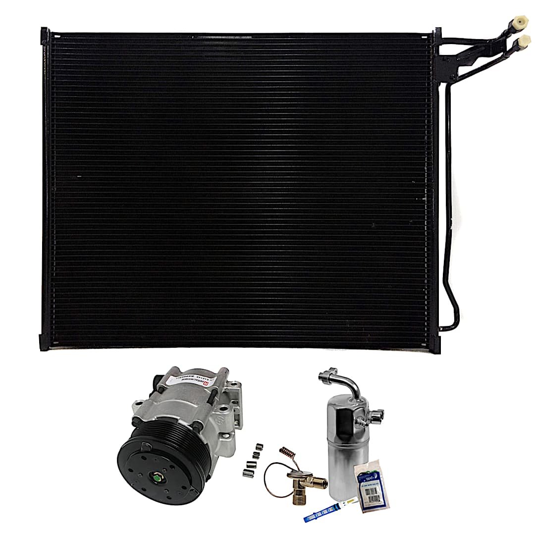 kit-061921-59_1.jpg DriveMotive 3-Piece Kit A/C Compressor, 8-Groove Pulley, includes A/C Condenser, and A/C Service Kit (A/C Accumulator, A/C Orifice Tube, and A/C O-Ring and Gasket Seal Kit) - Image 1