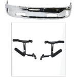 Replacement 3-Piece Kit, Front, Driver and Passenger Side, Lower Bumper, Chrome, Includes (1) Bumper and (4) Bumper Bracket