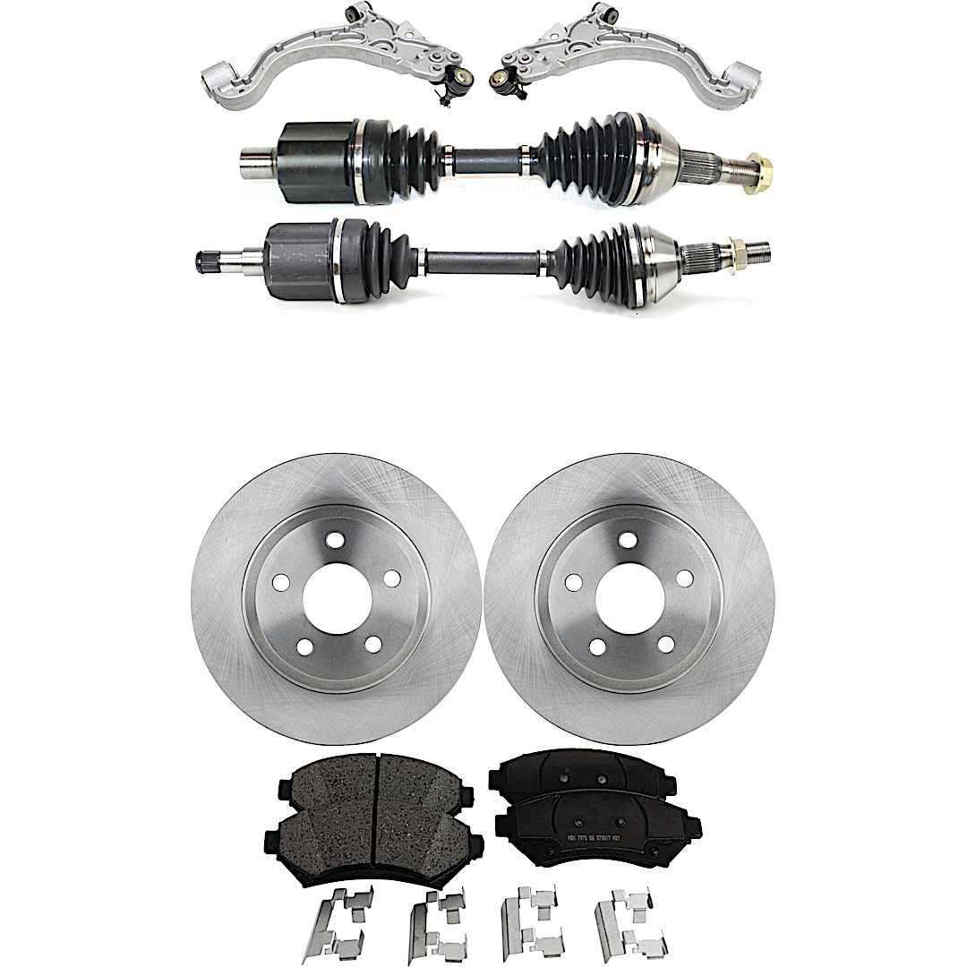 kit-062422-446_1.jpg TrueDrive 7-Piece Kit Front, Driver and Passenger Side, Lower Control Arm, FWD, includes Axle Assembly, Brake Discs, and Brake Pad Set - Image 1