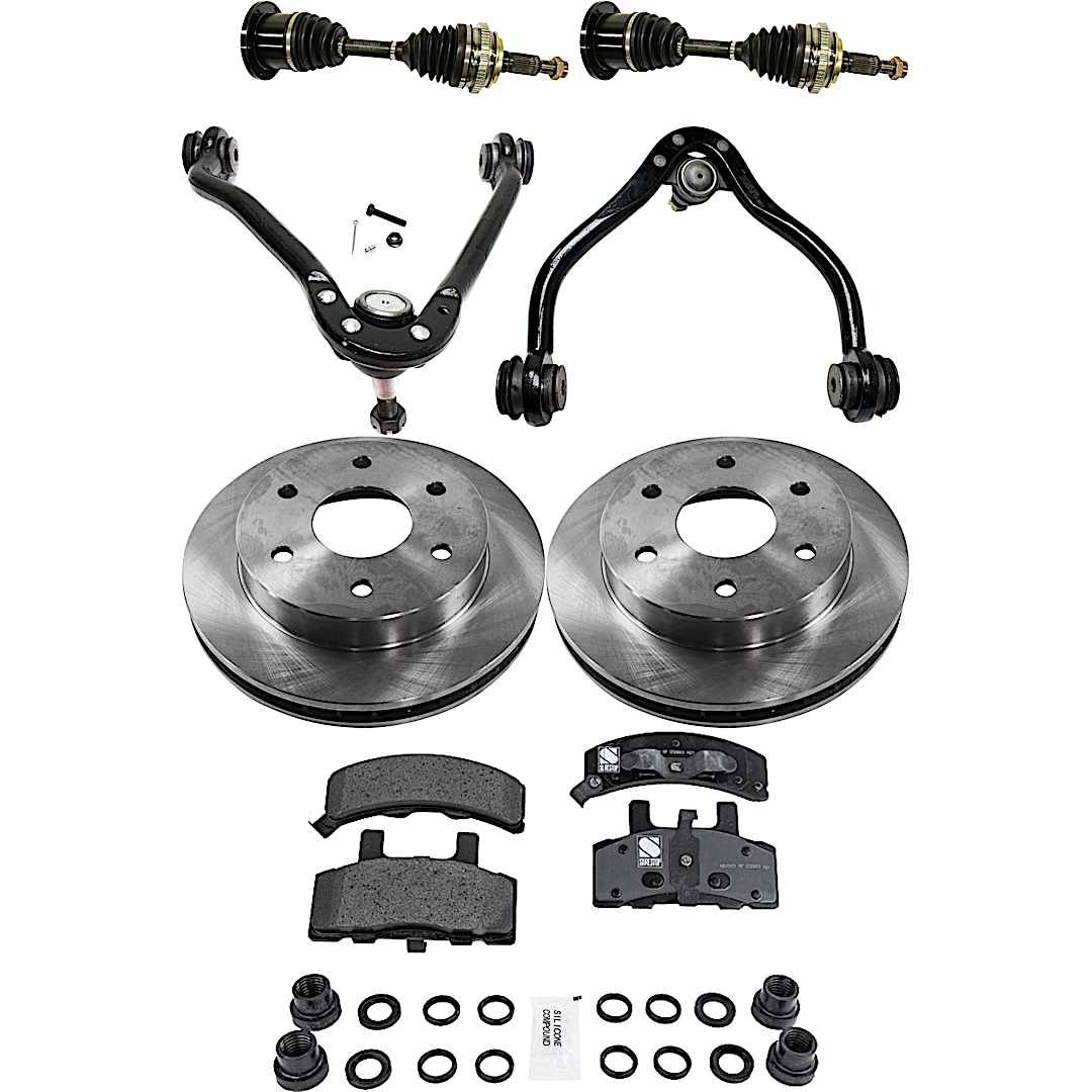 kit-062422-528_1.jpg TrueDrive 8-Piece Kit Front Driver and Passenger Side Axle Assembly, Includes Brake Discs, Brake Pad Sets, and Control Arms - Image 1