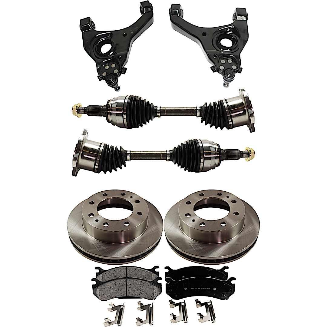 kit-062422-691_1.jpg TrueDrive 8-Piece Kit Front, Driver and Passenger Side, Lower Control Arm, RWD, 8 Lug, Heavy Duty, With Front Coil Spring, Includes (2) Axle Assembly, (2) Brake Disc, (1) Brake Pad Set, and (2) Control Arm - Image 1