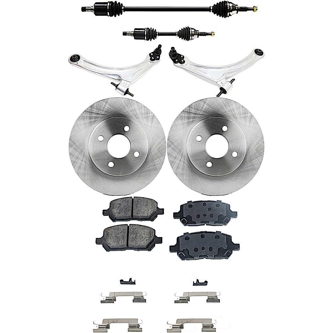 kit-062422-791_1.jpg TrueDrive 7-Piece Kit Front, Driver and Passenger Side, Lower Control Arm with Axle Assemblies, Brake Discs, and Brake Pad Set, FWD, Manual Transmission, 4-Lug Wheels, For Models with FE3 Suspension - Image 1