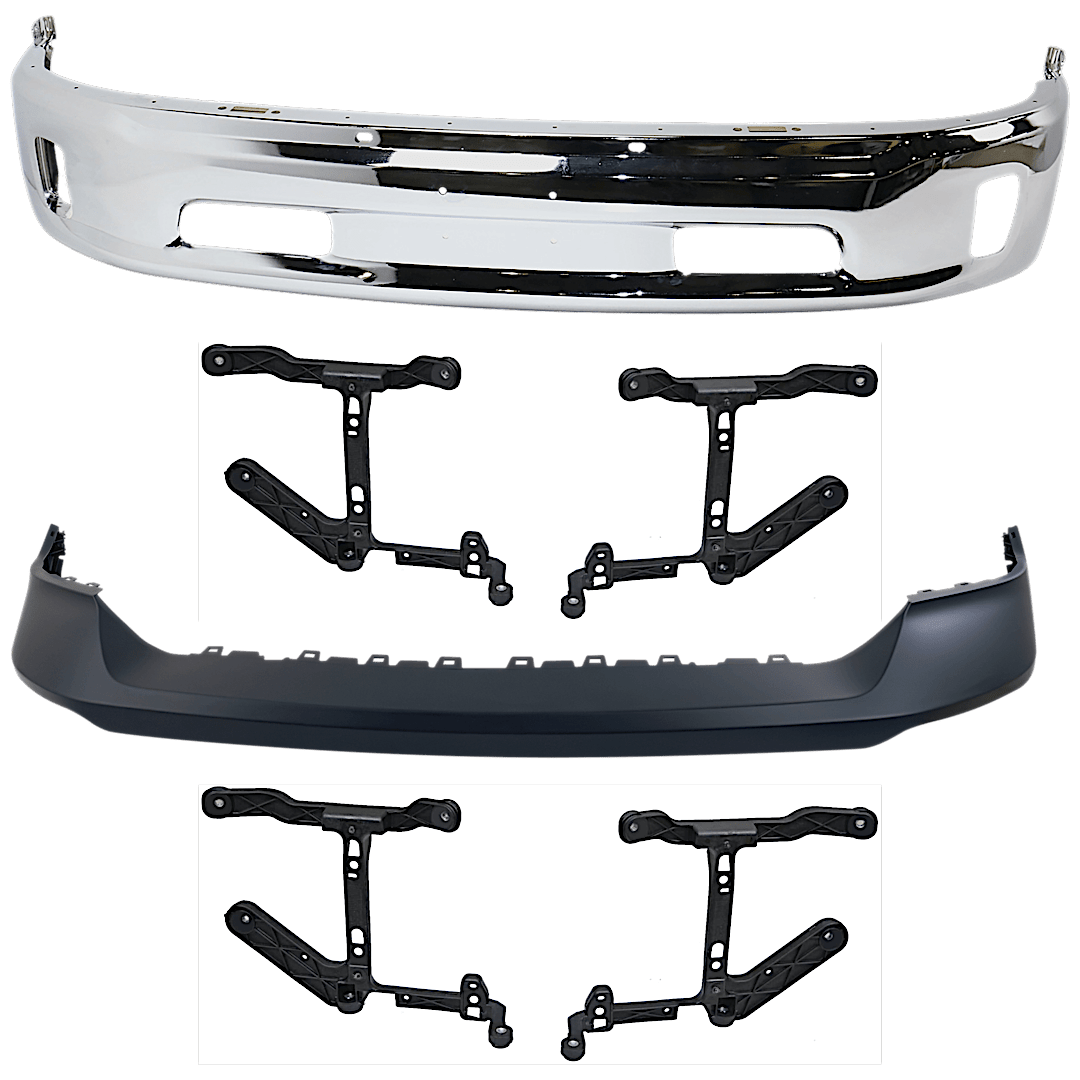 kit-062624-c04_1.png Replacement 6-Piece Kit, Front, Lower Bumper, Chrome, Includes (1) Bumper, (4) Bumper Bracket, and (1) Bumper Cover - Image 1