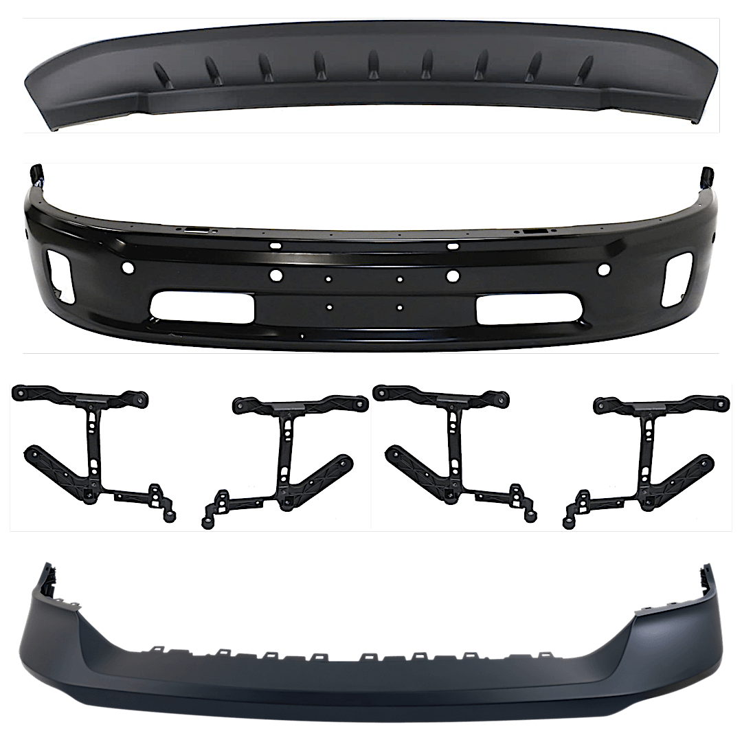 kit-062624-c14_1.png Replacement 7-Piece Kit, Front, Lower Bumper, For Models With Two Piece Bumper Type, Painted Black, Includes (1) Bumper, (4) Bumper Bracket, (1) Bumper Cover, and (1) Valance - Image 1