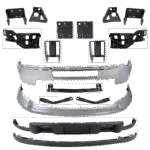 Replacement 17-Piece Kit, Front Bumper, Chrome, Includes (1) Bumper, (12) Bumper Bracket, (1) Bumper Reinforcement, (1) Bumper Trim, and (2) Valance
