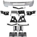 Replacement 14-Piece Kit, Front Bumper, Chrome, Includes (1) Bumper, (12) Bumper Bracket, and (1) Bumper Reinforcement