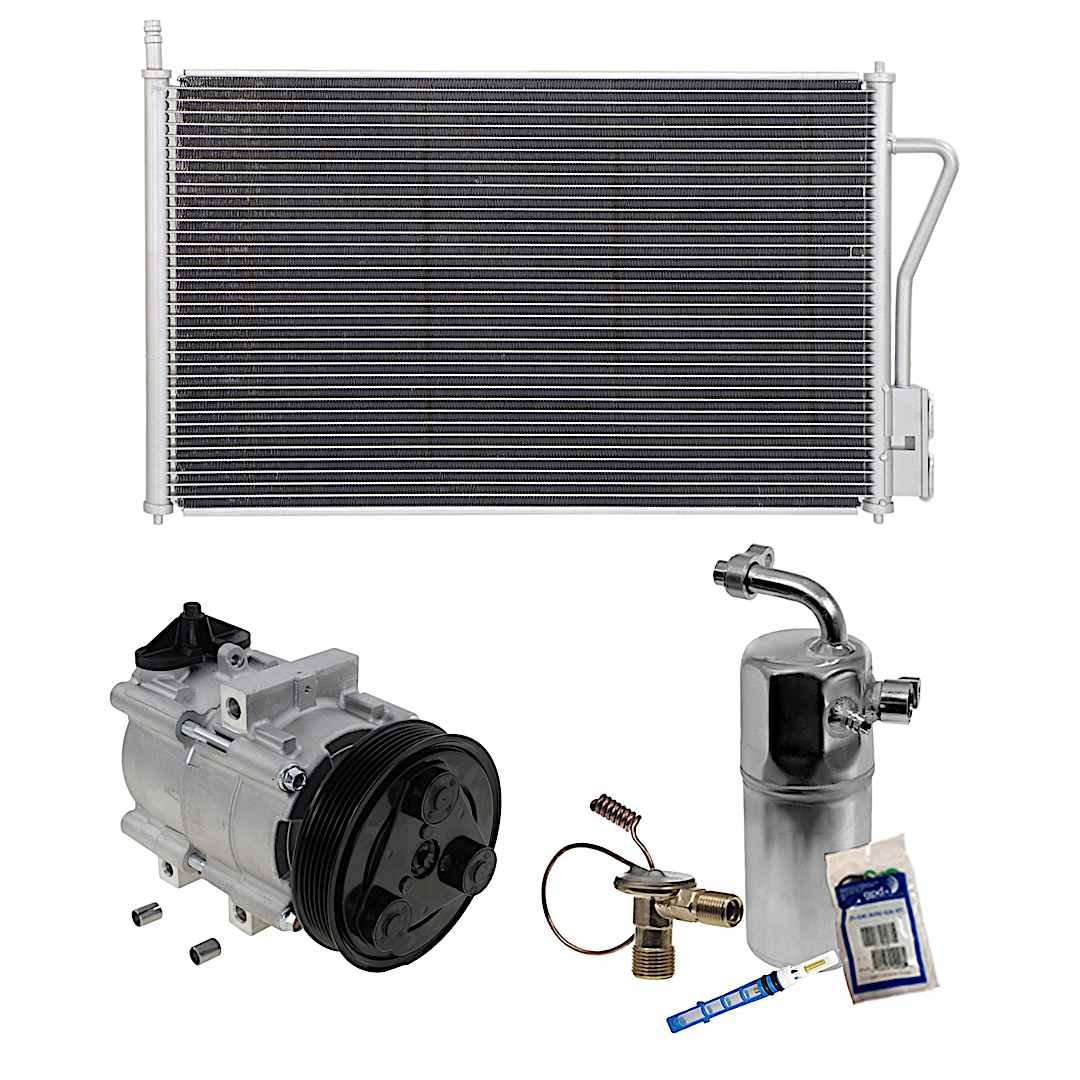 kit-063021-06_1.jpg DriveMotive 3-Piece Kit A/C Compressor, 6-Groove Pulley, includes A/C Condenser, and A/C Service Kit (A/C Accumulator, A/C Orifice Tube, and A/C O-Ring and Gasket Seal Kit) - Image 1
