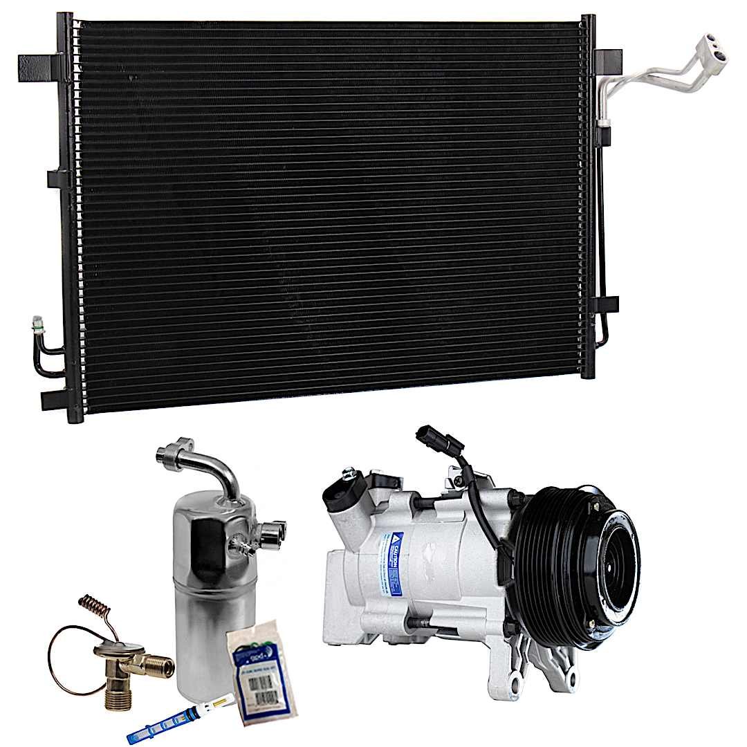 kit-063021-104_1.jpg DriveMotive 3-Piece Kit A/C Compressor, 7-Groove Pulley, includes A/C Condenser, and A/C Service Kit (A/C Expansion Valve, A/C Receiver Drier, and A/C O-Ring and Gasket Seal Kit) - Image 1