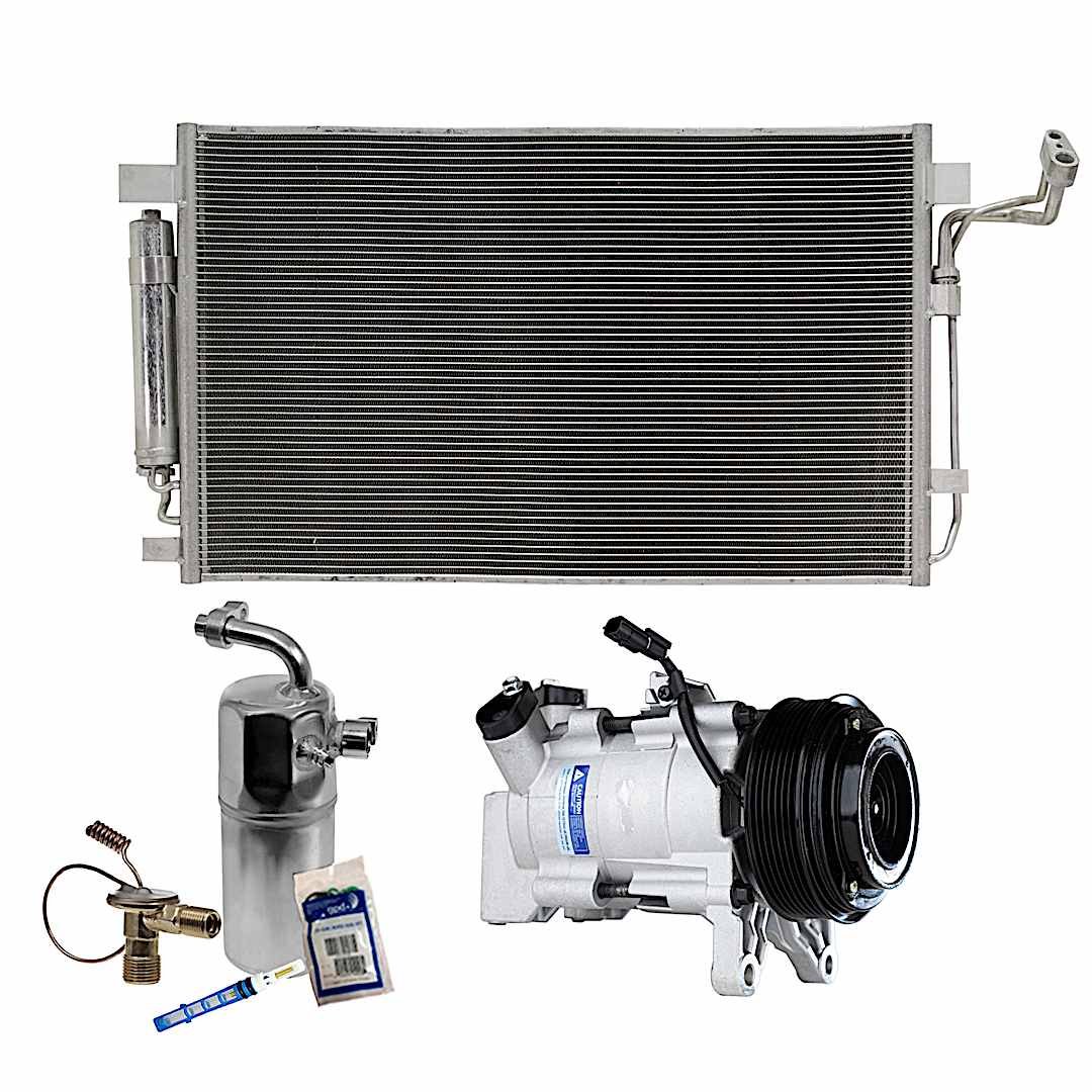 kit-063021-116_1.jpg DriveMotive 3-Piece Kit A/C Compressor, 7-Groove Pulley, includes A/C Condenser, and A/C Service Kit (A/C Expansion Valve, A/C Receiver Drier, and A/C O-Ring and Gasket Seal Kit) - Image 1
