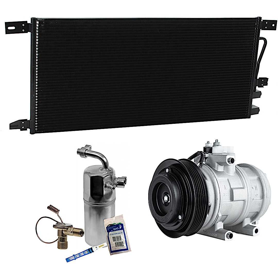 kit-063021-168_1.jpg DriveMotive 3-Piece Kit A/C Compressor with A/C Condenser, and A/C Service Kit (A/C Accumulator, A/C Orifice Tube, and A/C O-Ring and Gasket Seal Kit), 6-Groove Pulley - Image 1