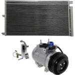DriveMotive 3-Piece Kit A/C Compressor with A/C Condenser and A/C Service Kit, with Clutch, 6-Groove Pulley, For Models with Rear Air Conditioning, with Hose Fitting Bolts on the Left, 4.53 in. Diameter Clutch