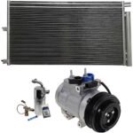 DriveMotive 3-Piece Kit A/C Compressor with A/C Condenser and A/C Service Kit, with Clutch, 6-Groove Pulley, For Models without Rear Air Conditioning, with Hose Fitting Bolts on the Left, 4.53 in. Diameter Clutch