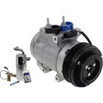 DriveMotive 2-Piece Kit A/C Compressor Kit with A/C Service Kit, with Clutch, 6-Groove Pulley, For Models with Rear Air Conditioning, with Hose Fitting Bolts on the Left, 4.53 in. Diameter Clutch