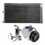 DriveMotive 3-Piece Kit A/C Compressor with A/C Condenser and A/C Service Kit, with Clutch, 6-Groove Pulley, For Models with Rear Air Conditioning, with Hose Fitting Bolts on the Left, 4.53 in. Diameter Clutch