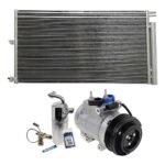DriveMotive 3-Piece Kit A/C Compressor with A/C Condenser and A/C Service Kit, with Clutch, 6-Groove Pulley, with Hose Fitting Bolts on the Left, 4.53 in. Diameter Clutch