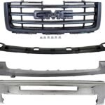 Replacement 4-Piece Kit, Front Bumper, Chrome, Includes (1) Bumper, (1) Bumper Bracket, (1) Bumper Cover, and (1) Grille
