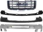 Replacement 4-Piece Kit, Front Bumper, Chrome, Includes (1) Bumper, (1) Bumper Bracket, (1) Bumper Cover, and (1) Grille