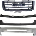 Replacement 4-Piece Kit, Front Bumper, Chrome, Includes (1) Bumper, (1) Bumper Bracket, (1) Bumper Cover, and (1) Grille