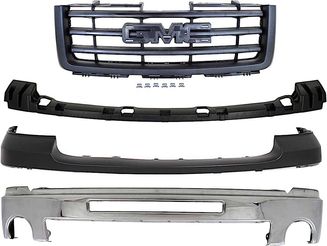 kit-070217-86_1.jpg Replacement 4-Piece Kit, Front Bumper, Chrome, Includes (1) Bumper, (1) Bumper Bracket, (1) Bumper Cover, and (1) Grille - Image 1