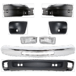 Replacement 8-Piece Kit, Front Bumper, For Models With Fog Lights, For Models Without Tow Hook Holes, Chrome, Includes (1) Bumper, (4) Bumper End, (2) Fog Light, and (1) Valance