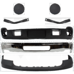 Replacement 7-Piece Kit, Front, Driver and Passenger Side Bumper, Chrome, Includes (1) Bumper, (2) Bumper Bracket, (1) Bumper Cover, (2) Fog Light Cover, and (1) Valance