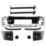 Replacement 9-Piece Kit, Front, Driver and Passenger Side Bumper, Chrome, Includes (1) Bumper, (2) Bumper Bracket, (2) Bumper End, (2) Bumper Trim, and (2) Fog Light Cover