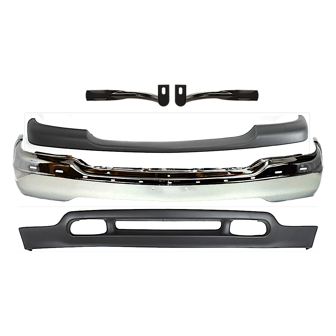 kit-070624-288_1.png Replacement 5-Piece Kit, Front Bumper, Chrome, Includes (1) Bumper, (2) Bumper Bracket, (1) Bumper Trim, and (1) Valance - Image 1