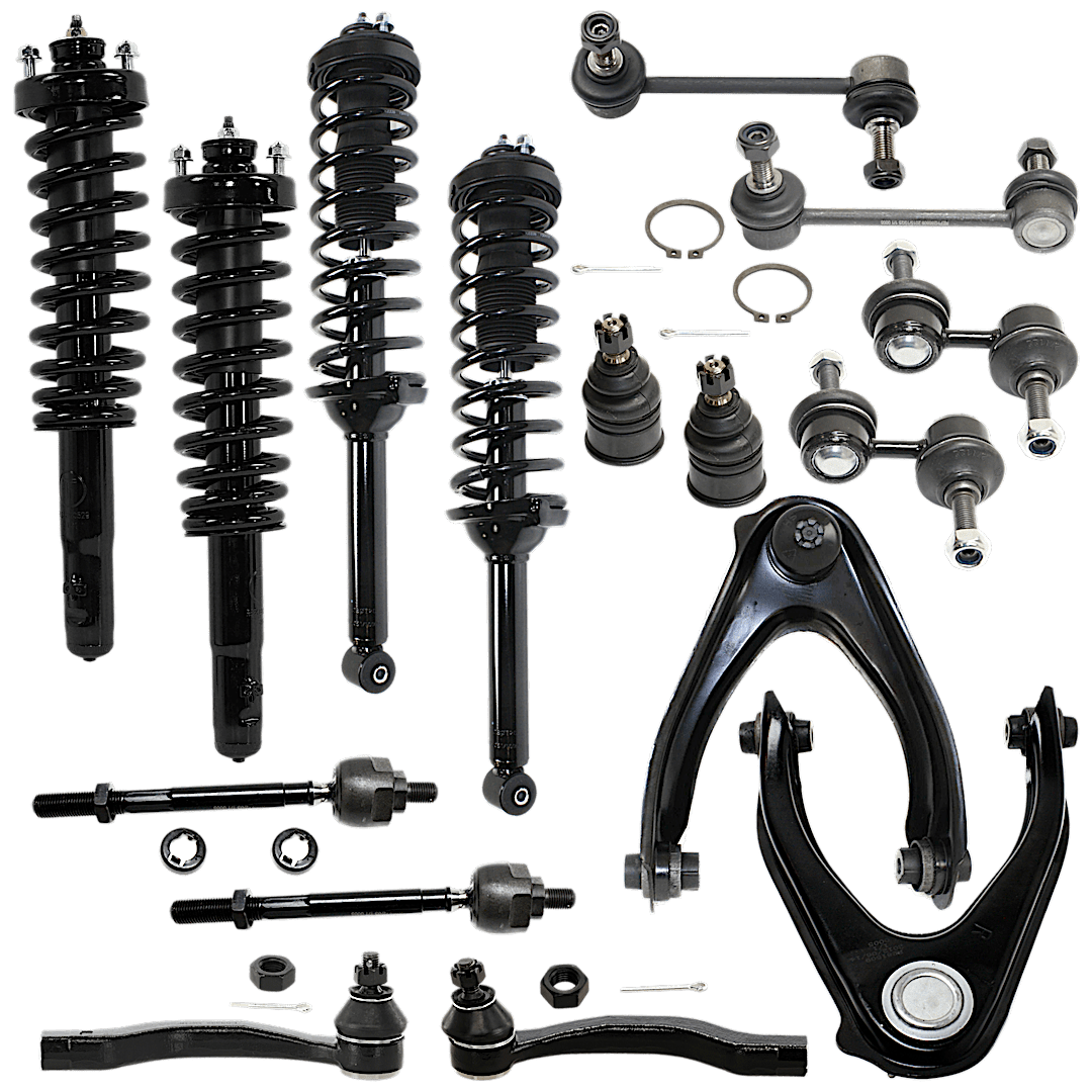 kit-071721-97_1.png TrueDrive 16-Piece Kit Driver and Passenger Side Suspension Includes Ball Joints, Control Arms, Loaded Struts, Sway Bar Links, and Tie Rod Ends - Image 1
