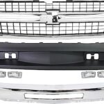 Replacement 7-Piece Kit Grille Chrome Shell with Textured Black Insert, Includes (1) Bumper, (2) Bumper End, (2) Fog Light, (1) Grille, and (1) Valance