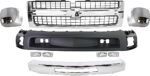 Replacement 7-Piece Kit Grille Chrome Shell with Textured Black Insert, Includes (1) Bumper, (2) Bumper End, (2) Fog Light, (1) Grille, and (1) Valance