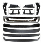Replacement 11-Piece Kit, Front Bumper, Chrome, Includes (1) Bumper, (6) Bumper Bracket, (1) Bumper Cover, (2) Bumper Trim, and (1) Valance