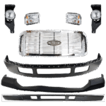 Replacement 8-Piece Kit, Front Bumper, For Models Without Fender Flare Holes, Painted Black, Includes (1) Bumper, (1) Bumper Cover, (2) Fog Light, (1) Grille, (2) Headlight, and (1) Valance