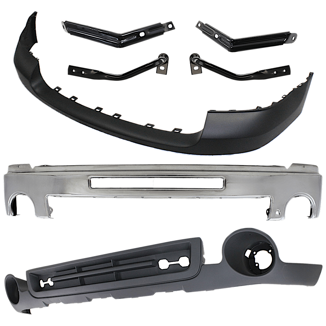 kit-071824-c123_1.png Replacement 7-Piece Kit, Front Bumper, Chrome, Includes (1) Bumper, (4) Bumper Bracket, (1) Bumper Cover, and (1) Valance - Image 1